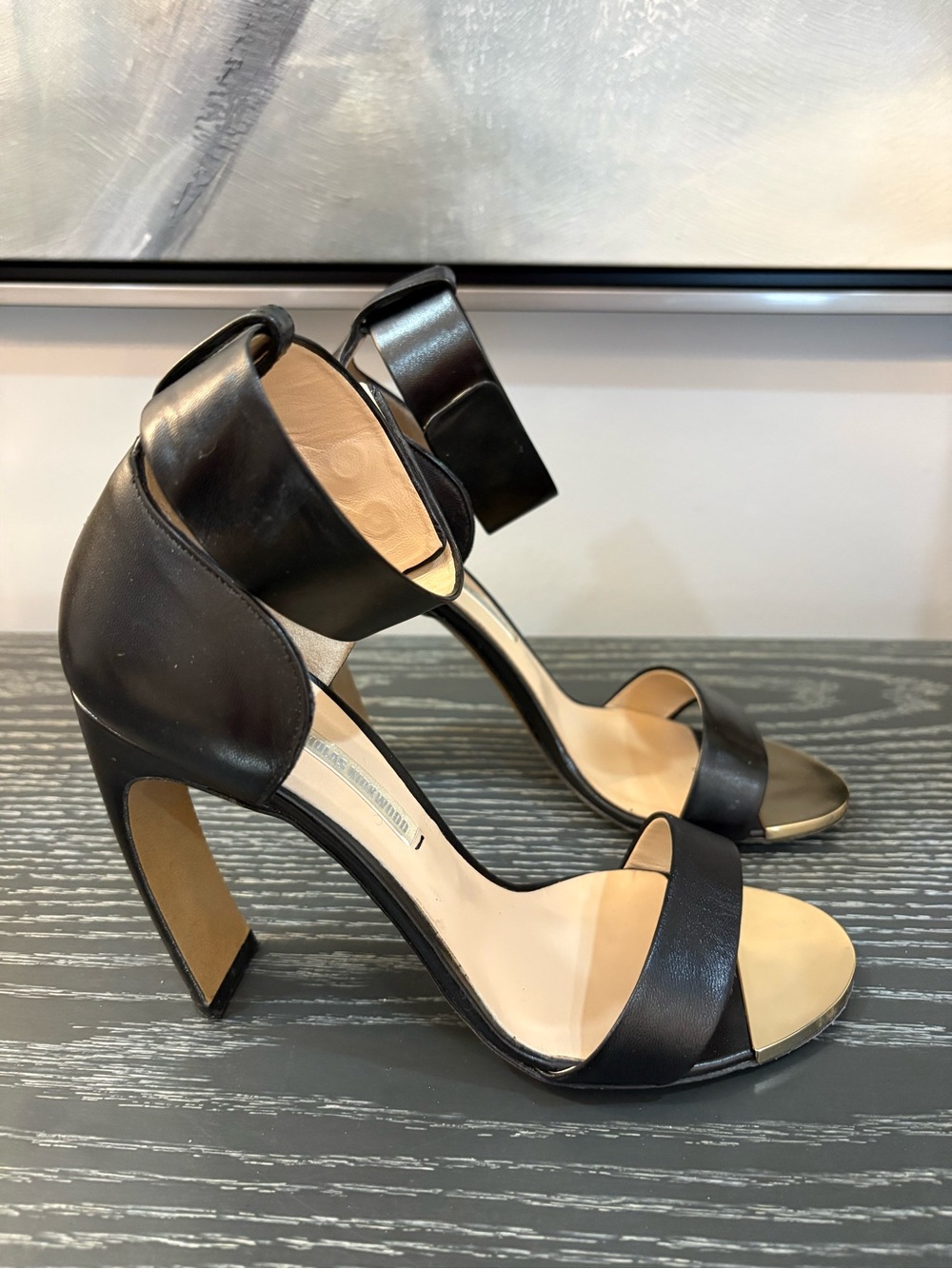Nicholas Kirkwood Black Leather High Heel Ankle Strap Sandals